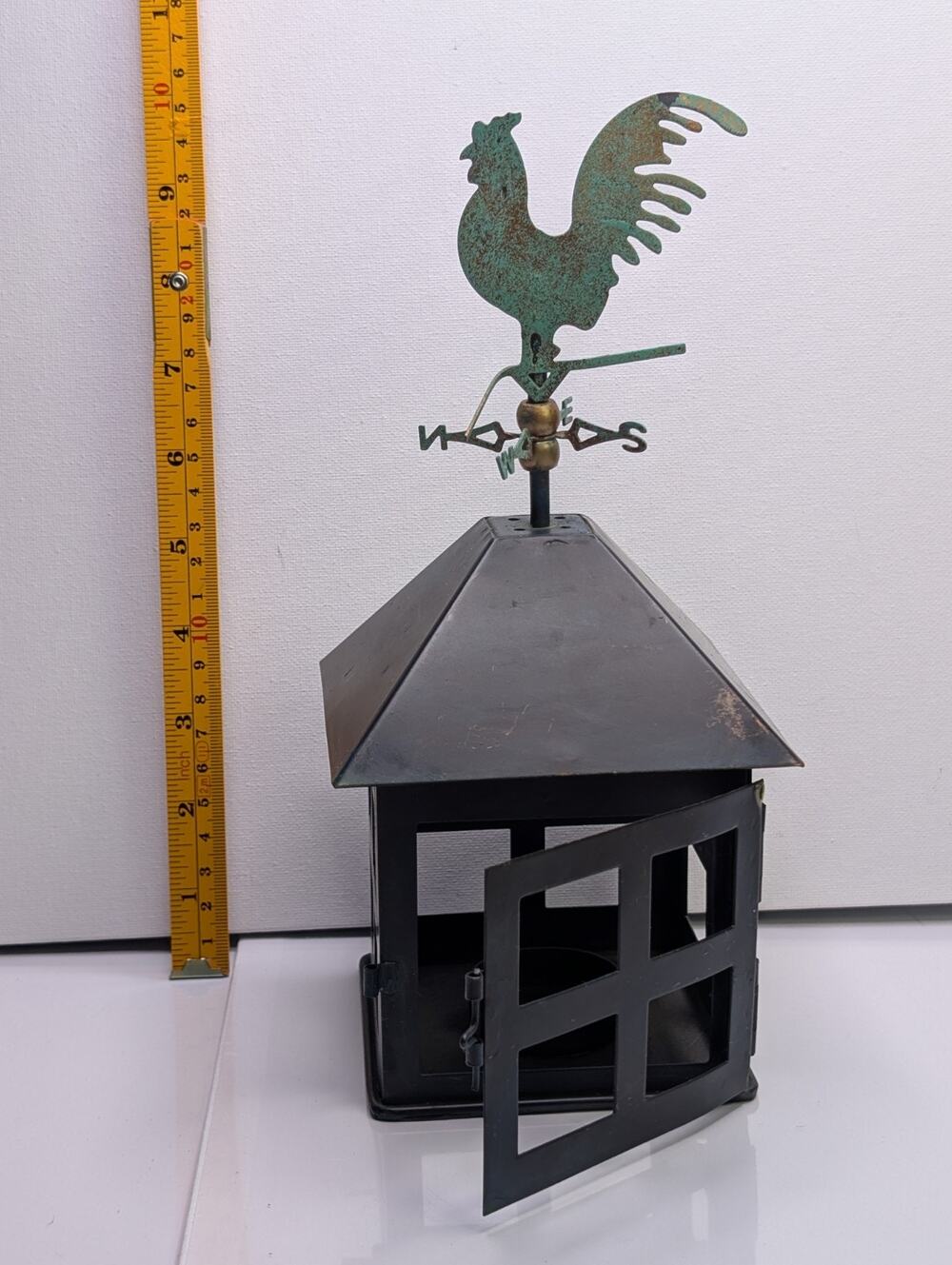 Rooster Weathervane Metal Tea Light Candle Holder Lantern Farmhouse 9.5"